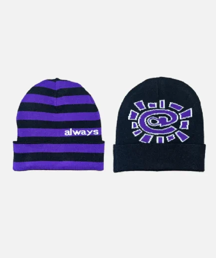 Adwysd Reversible No Cuff Beanie Purple/Black